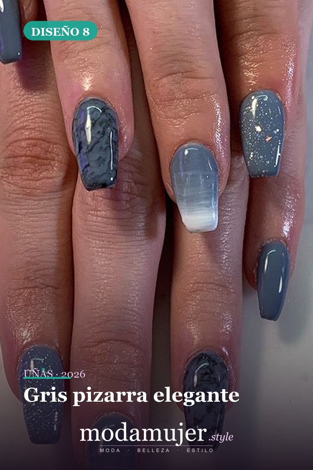 Gris pizarra elegante — Las 85 mejores ideas grises para uñas que te encantarán