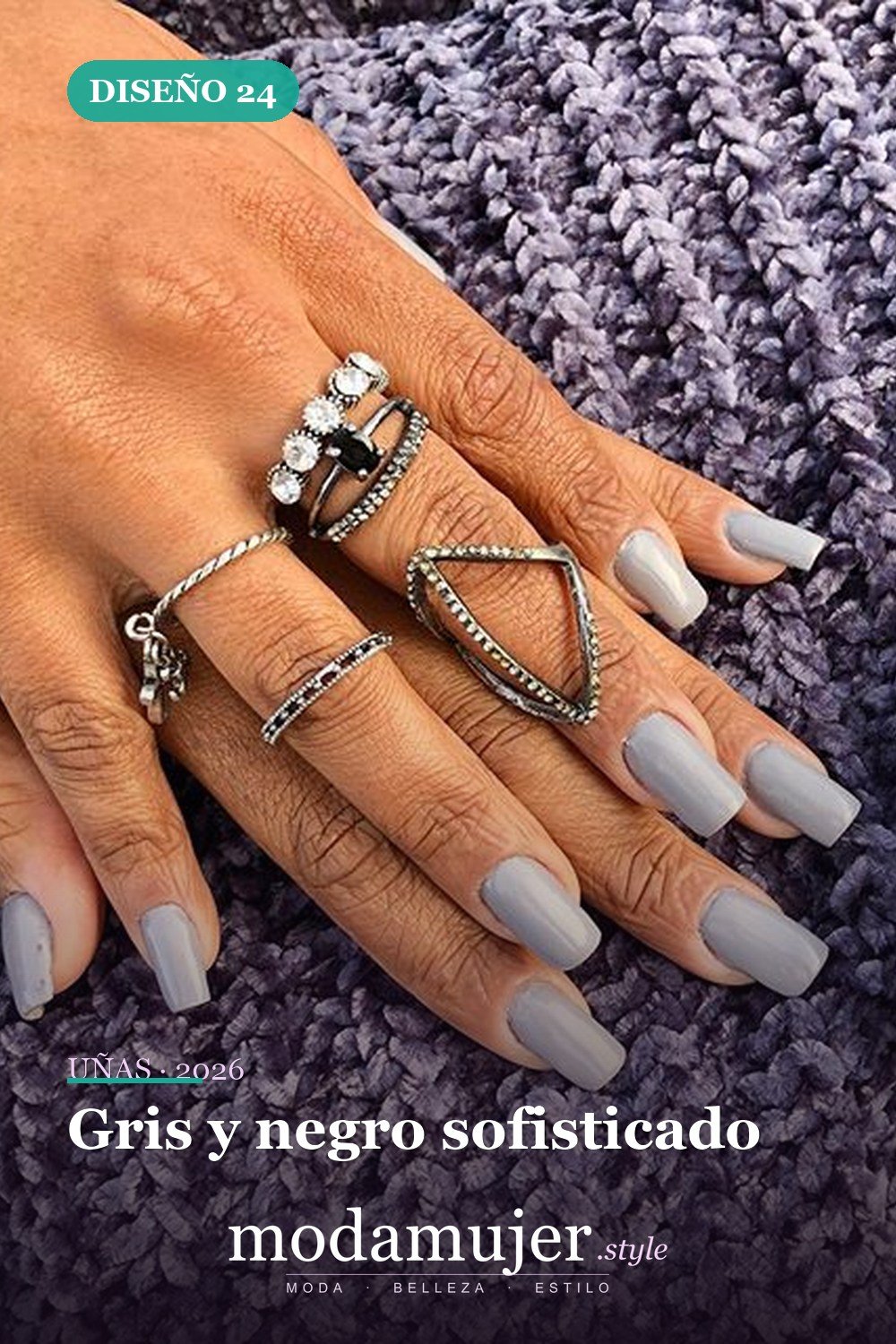 Gris y negro sofisticado — Las 85 mejores ideas grises para uñas que te encantarán