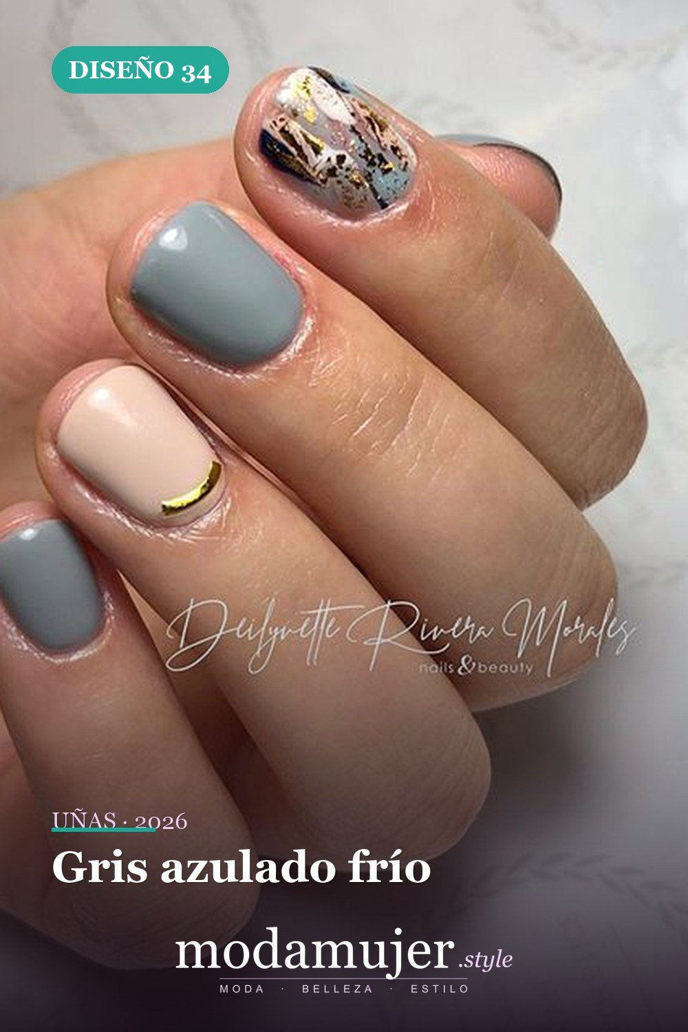 Gris azulado frío — Las 85 mejores ideas grises para uñas que te encantarán