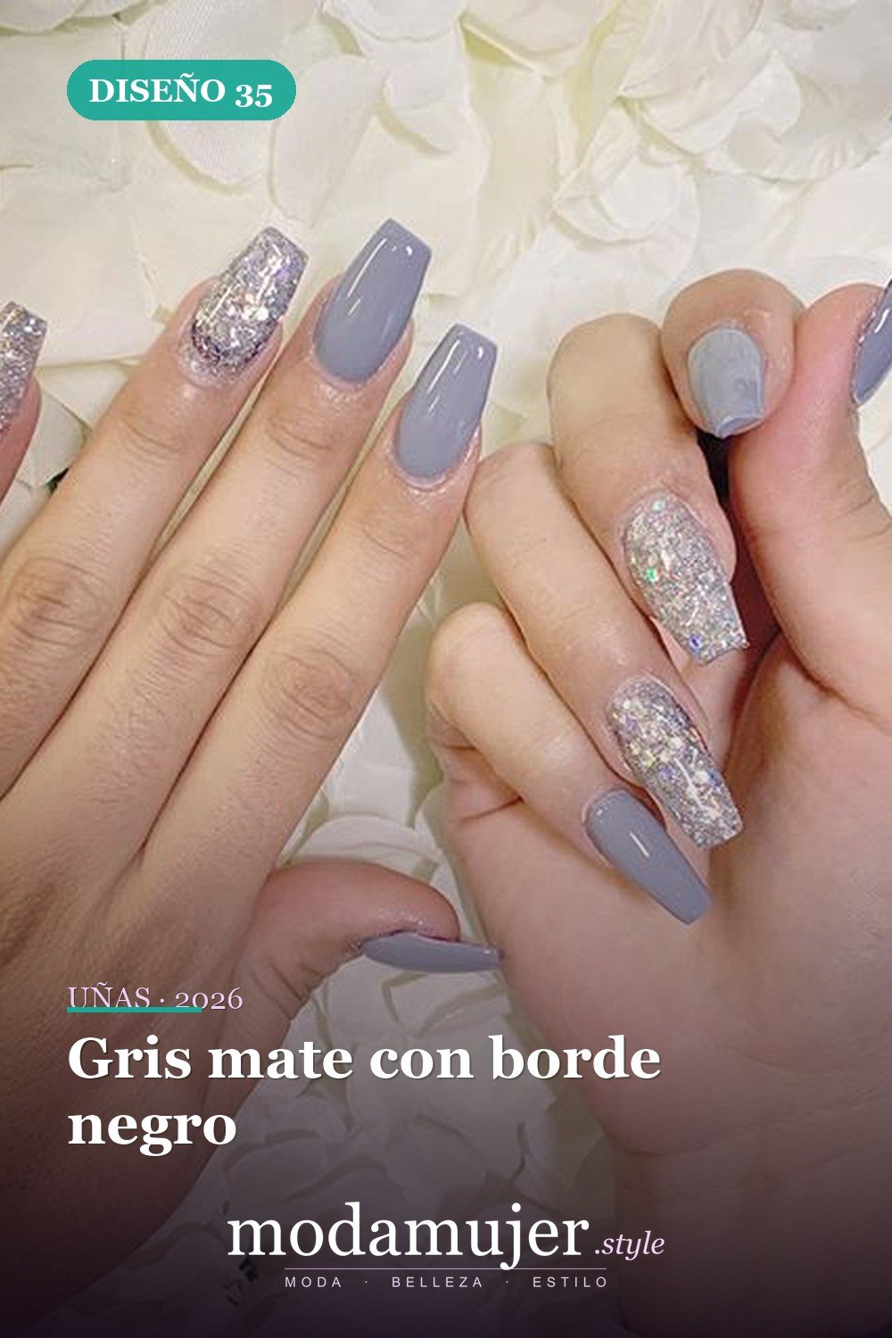 Gris mate con borde negro — Las 85 mejores ideas grises para uñas que te encantarán