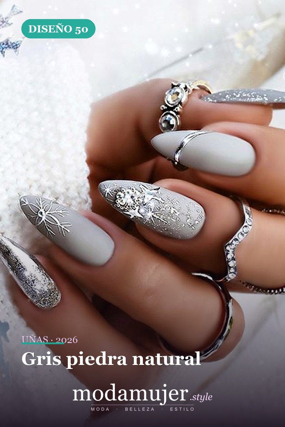 Gris piedra natural — Las 85 mejores ideas grises para uñas que te encantarán