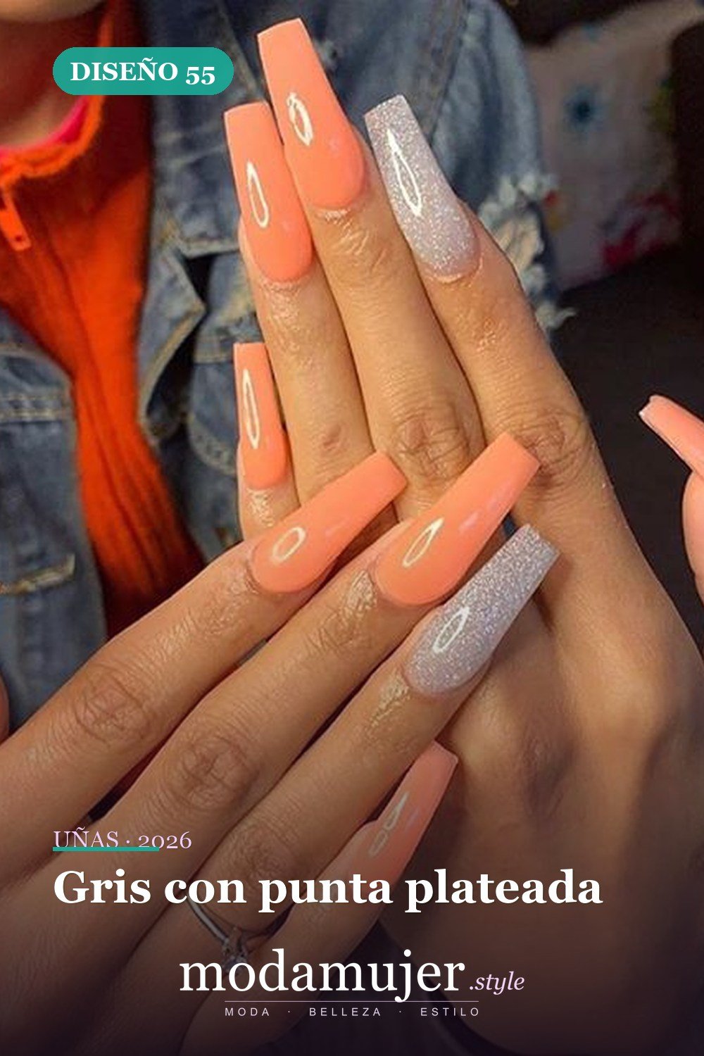 Gris con punta plateada — Las 85 mejores ideas grises para uñas que te encantarán