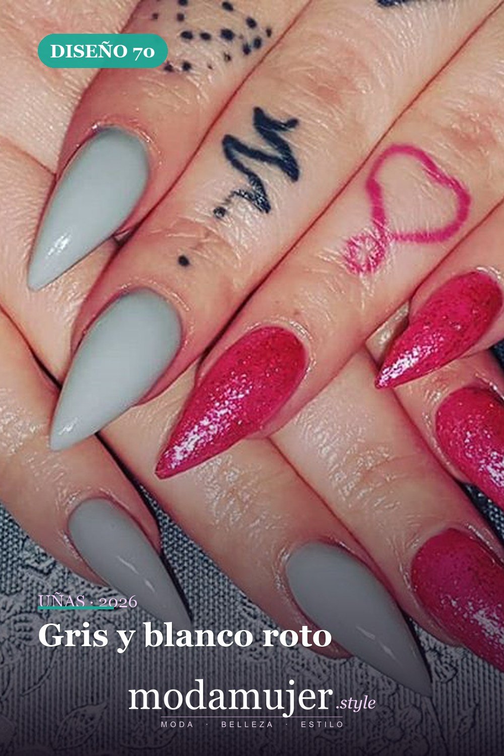 Gris y blanco roto — Las 85 mejores ideas grises para uñas que te encantarán