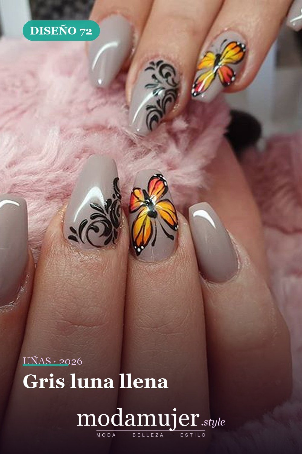 Gris luna llena — Las 85 mejores ideas grises para uñas que te encantarán