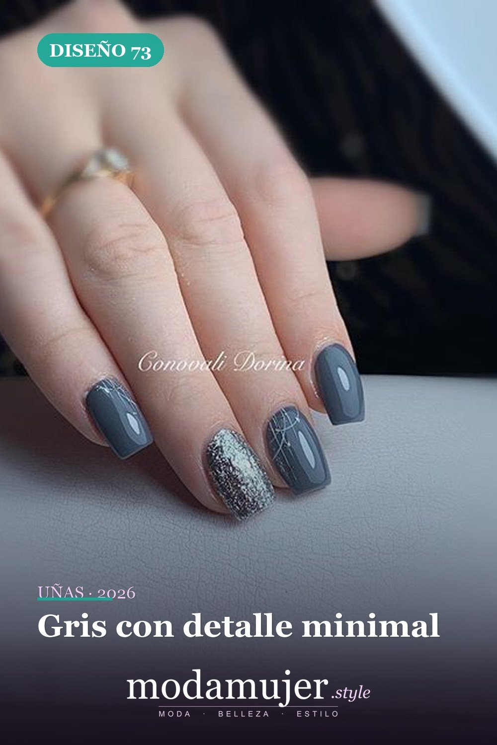 Gris con detalle minimal — Las 85 mejores ideas grises para uñas que te encantarán