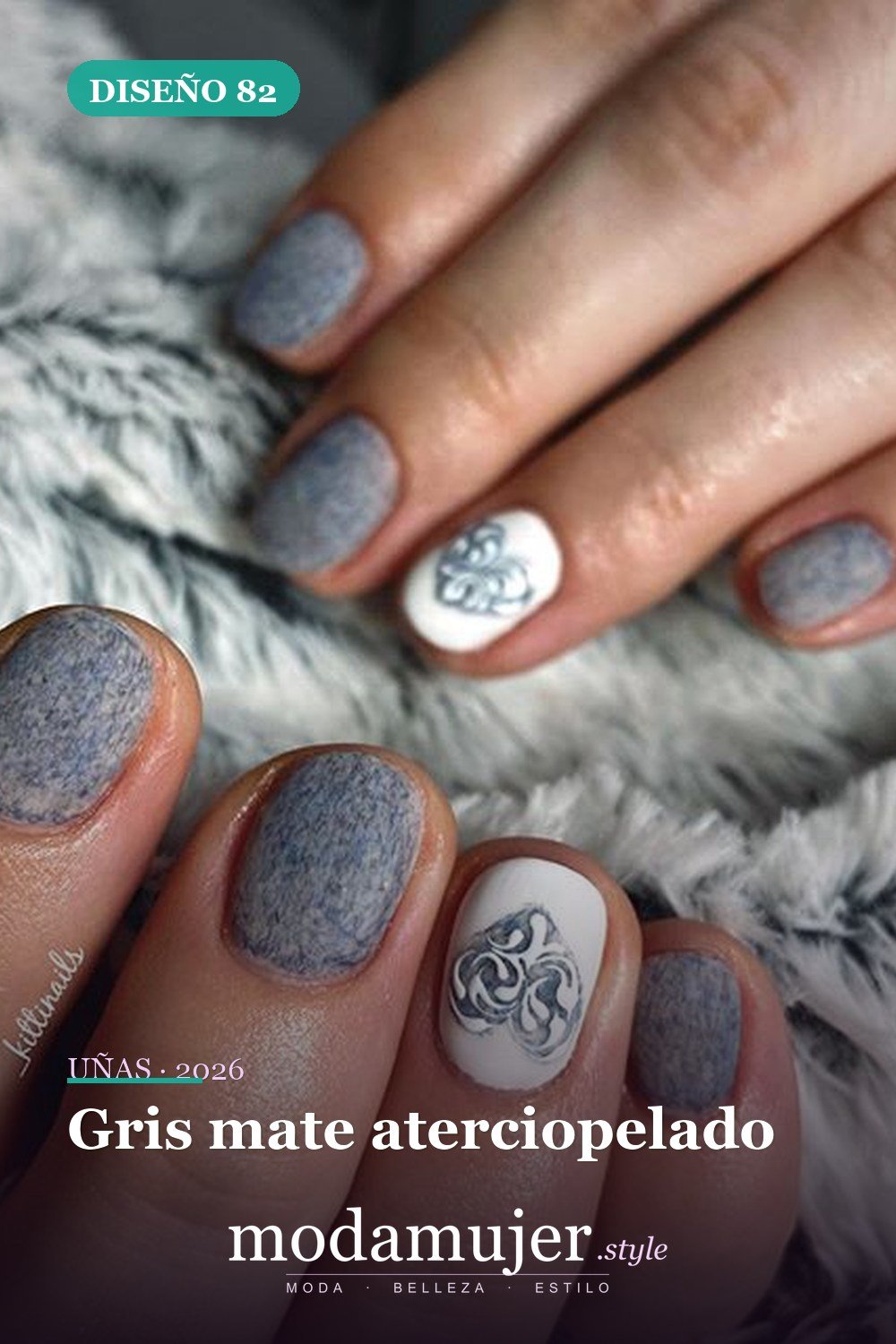 Gris mate aterciopelado — Las 85 mejores ideas grises para uñas que te encantarán