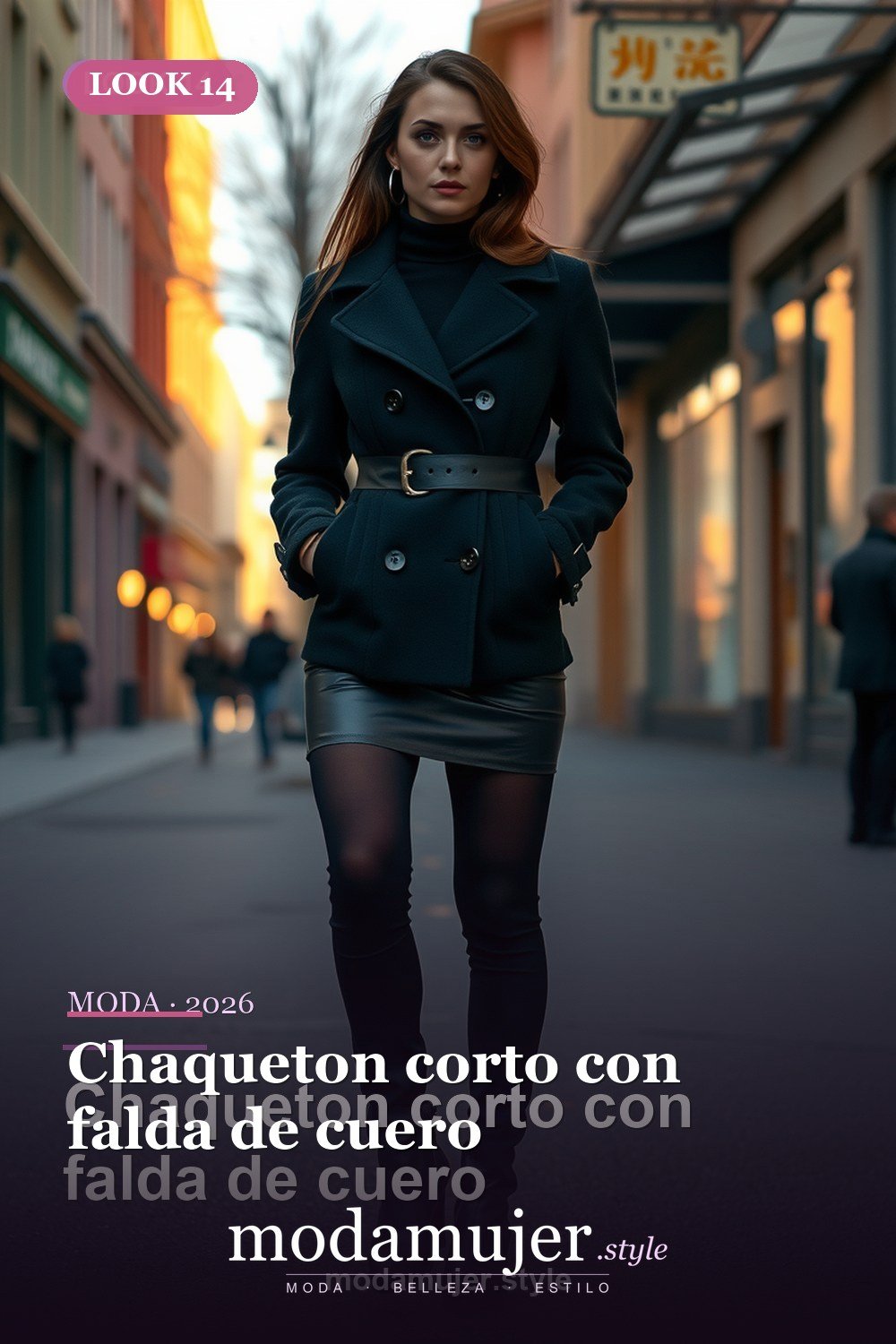 Chaqueton corto con falda de cuero — 30 looks con abrigo para mujer en 2026: ideas de invierno