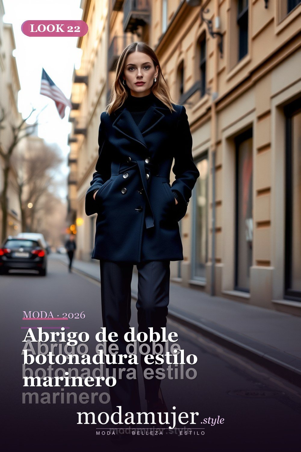 Abrigo de doble botonadura estilo marinero — 30 looks con abrigo para mujer en 2026: ideas de invierno