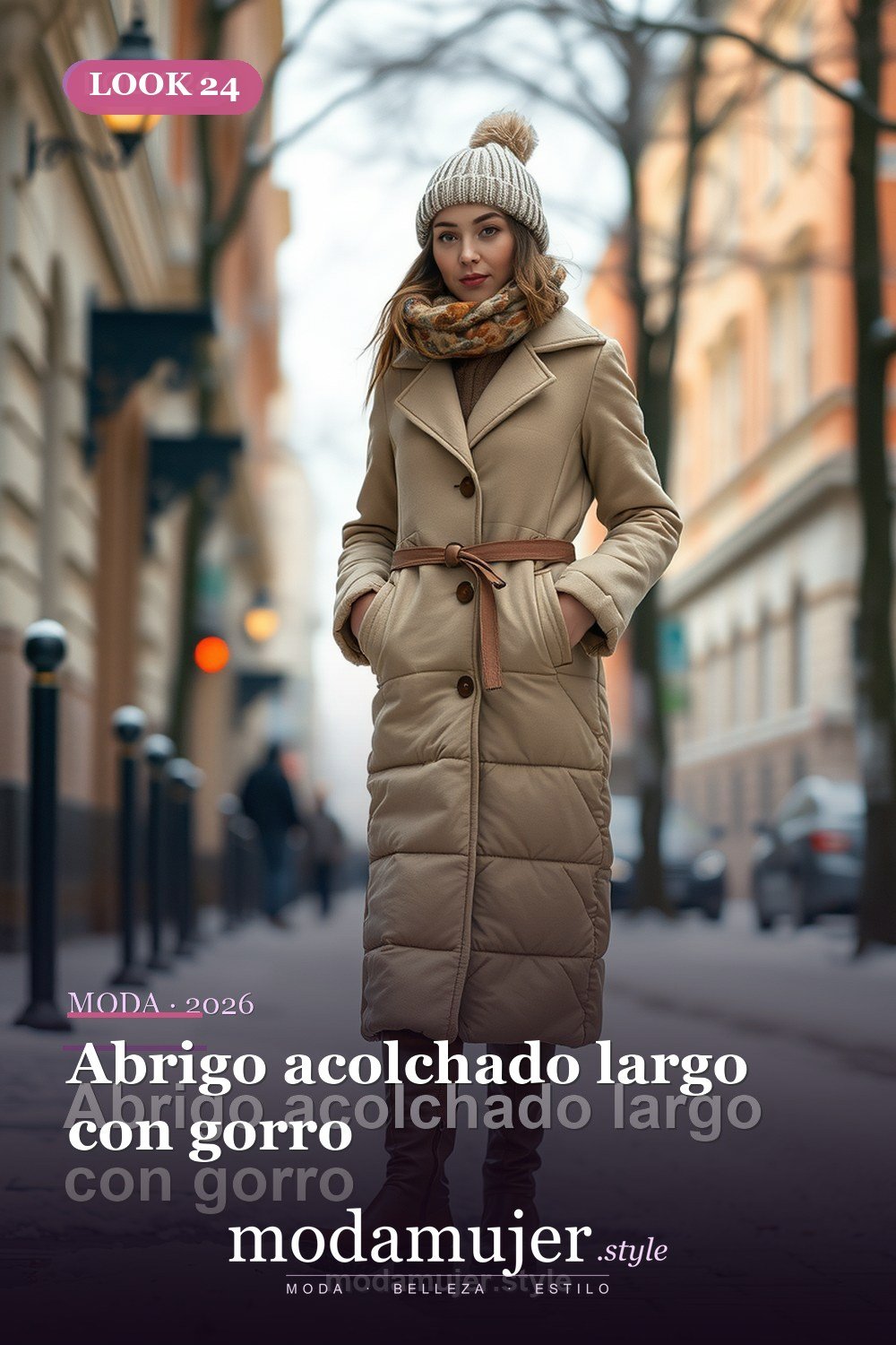 Abrigo acolchado largo con gorro — 30 looks con abrigo para mujer en 2026: ideas de invierno