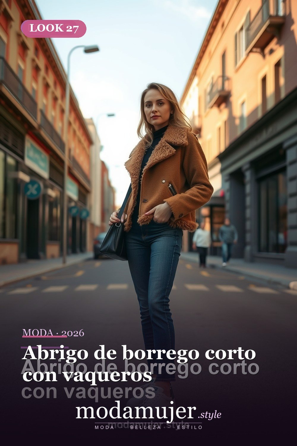 Abrigo de borrego corto con vaqueros — 30 looks con abrigo para mujer en 2026: ideas de invierno