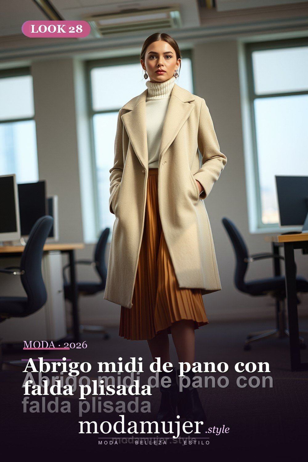 Abrigo midi de pano con falda plisada — 30 looks con abrigo para mujer en 2026: ideas de invierno