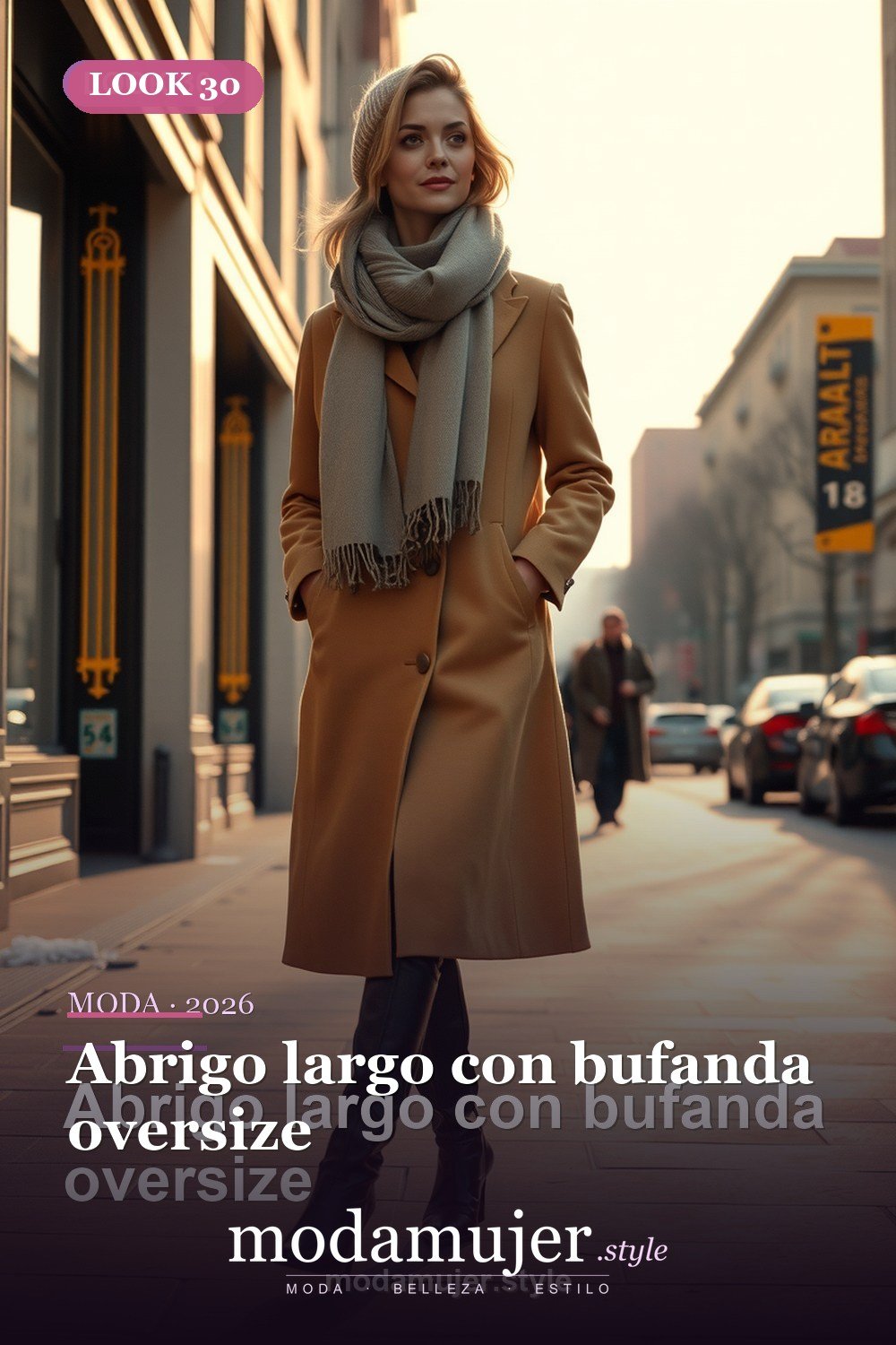Abrigo largo con bufanda oversize — 30 looks con abrigo para mujer en 2026: ideas de invierno