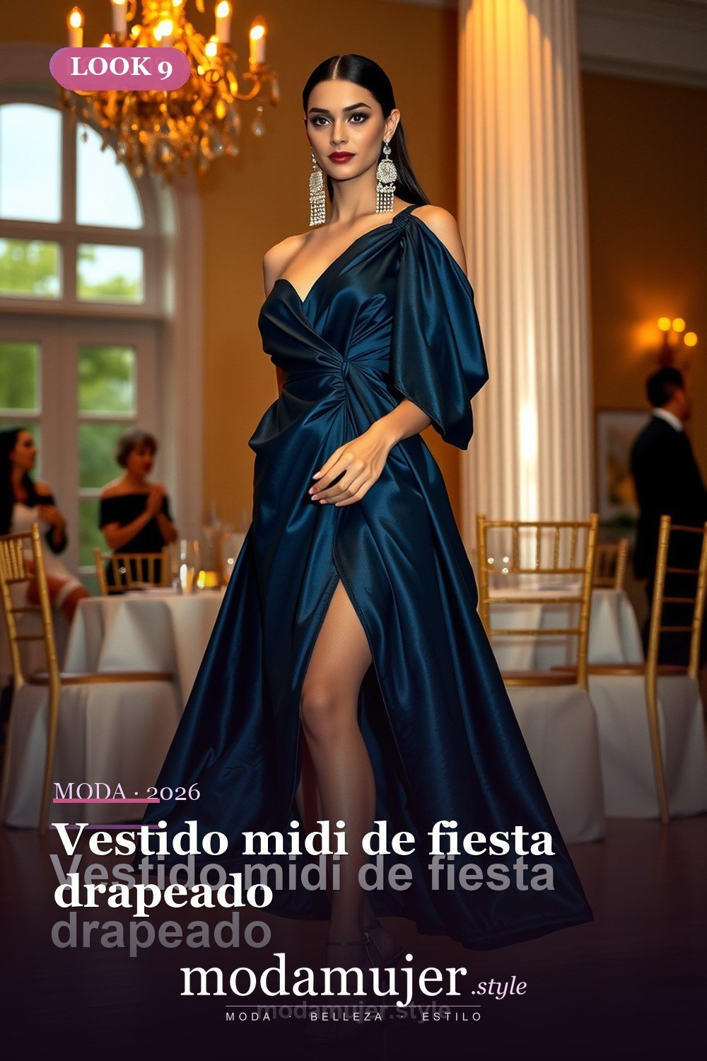Vestido midi de fiesta drapeado — 30 looks de fiesta para mujer en 2026: ideas para eventos y noche