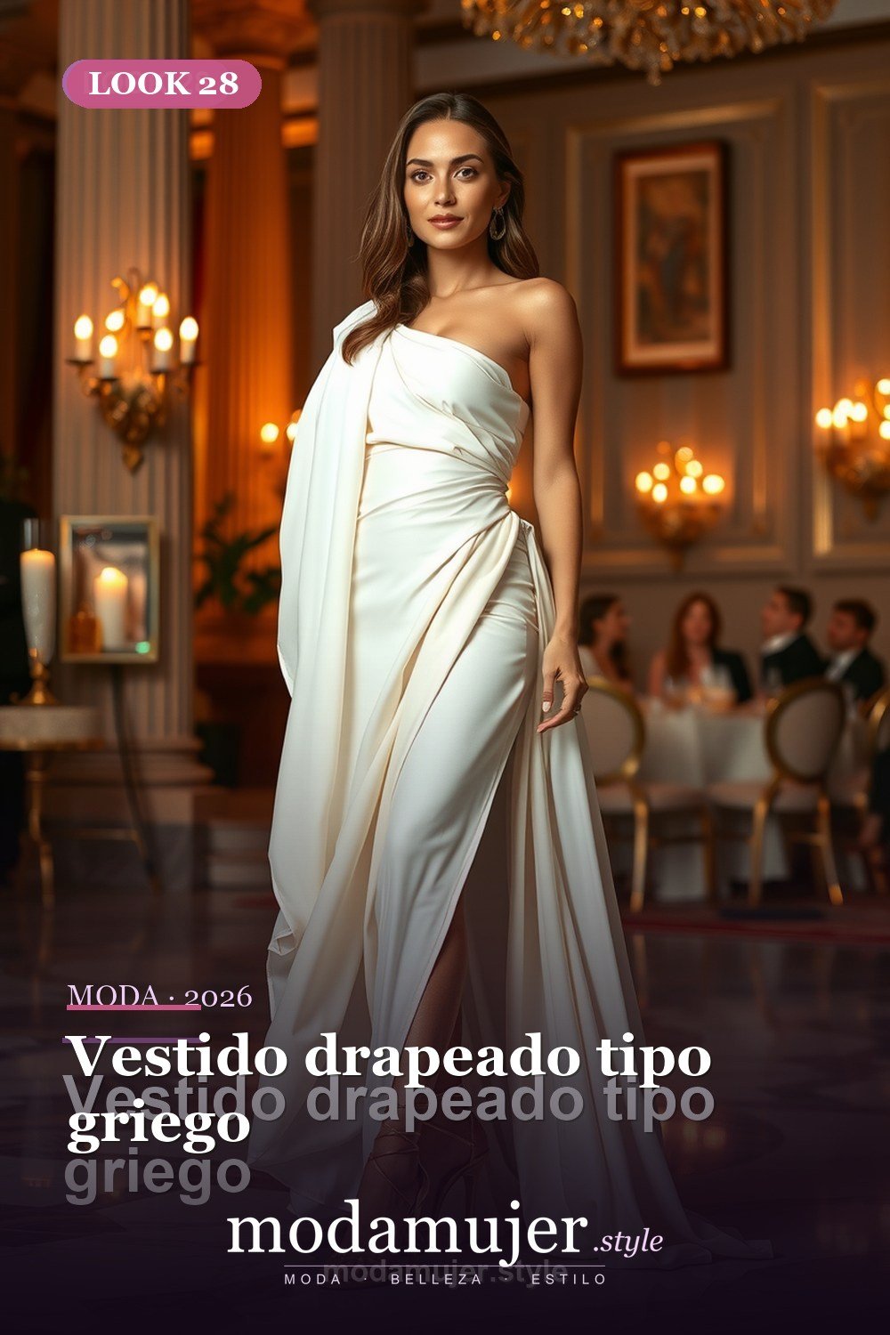 Vestido drapeado tipo griego — 30 looks de fiesta para mujer en 2026: ideas para eventos y noche