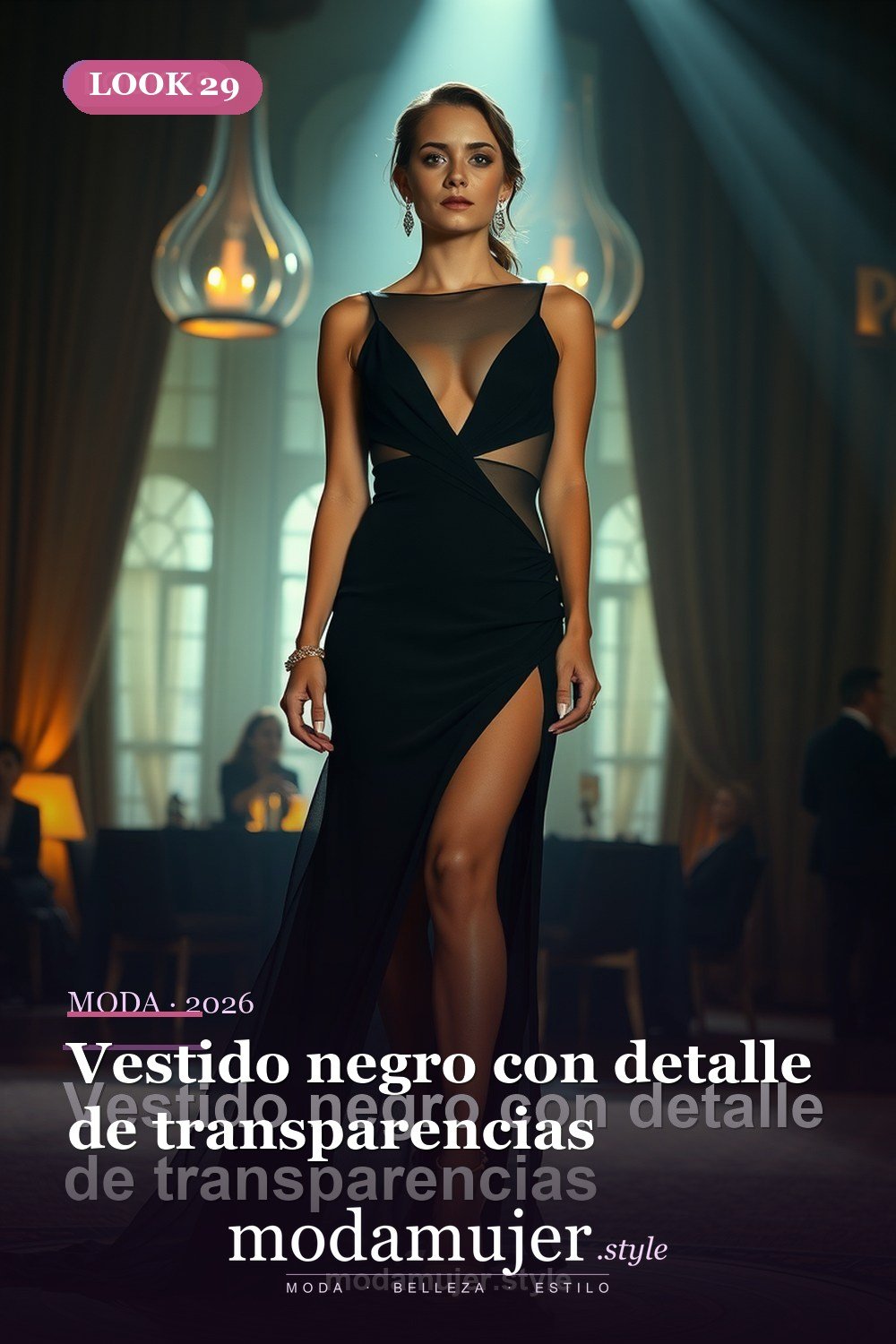Vestido negro con detalle de transparencias — 30 looks de fiesta para mujer en 2026: ideas para eventos y noche
