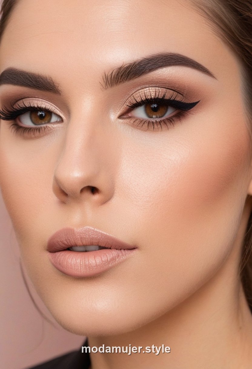 Mujer con ojos ahumados en tonos marrones