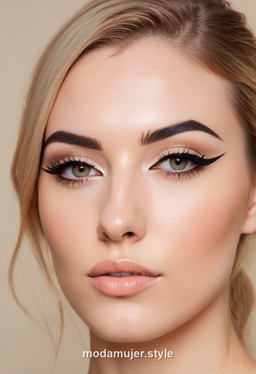 Mujer con eyeliner gráfico negro marcado