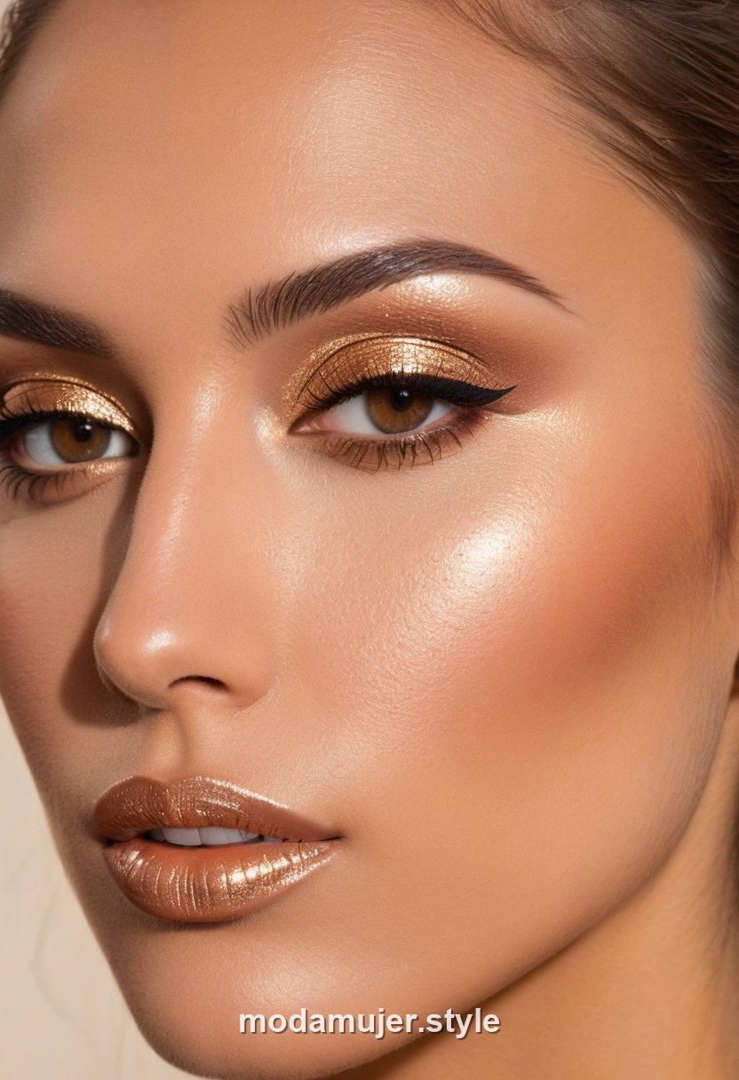 Mujer con look de maquillaje bronceado veraniego
