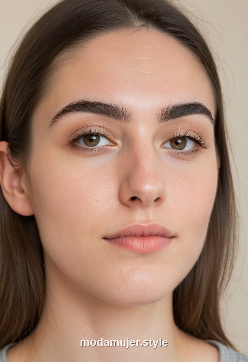 Mujer con cejas marcadas y piel natural sin apenas maquillaje