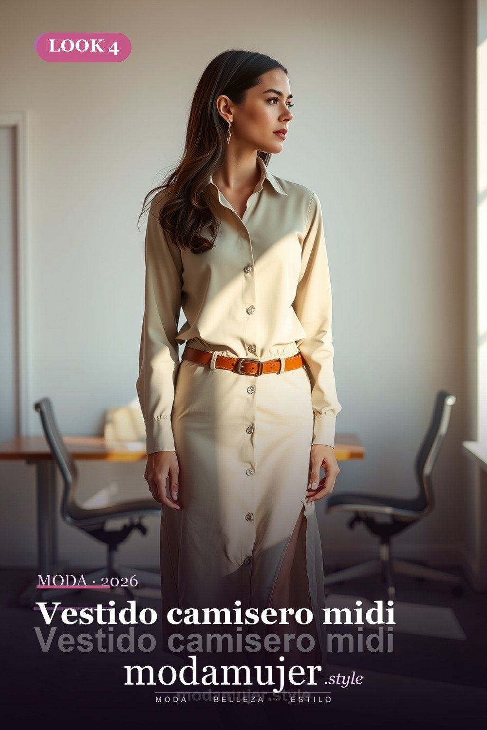 Vestido camisero midi — 30 looks de oficina para mujer en 2026: ideas elegantes para trabajar