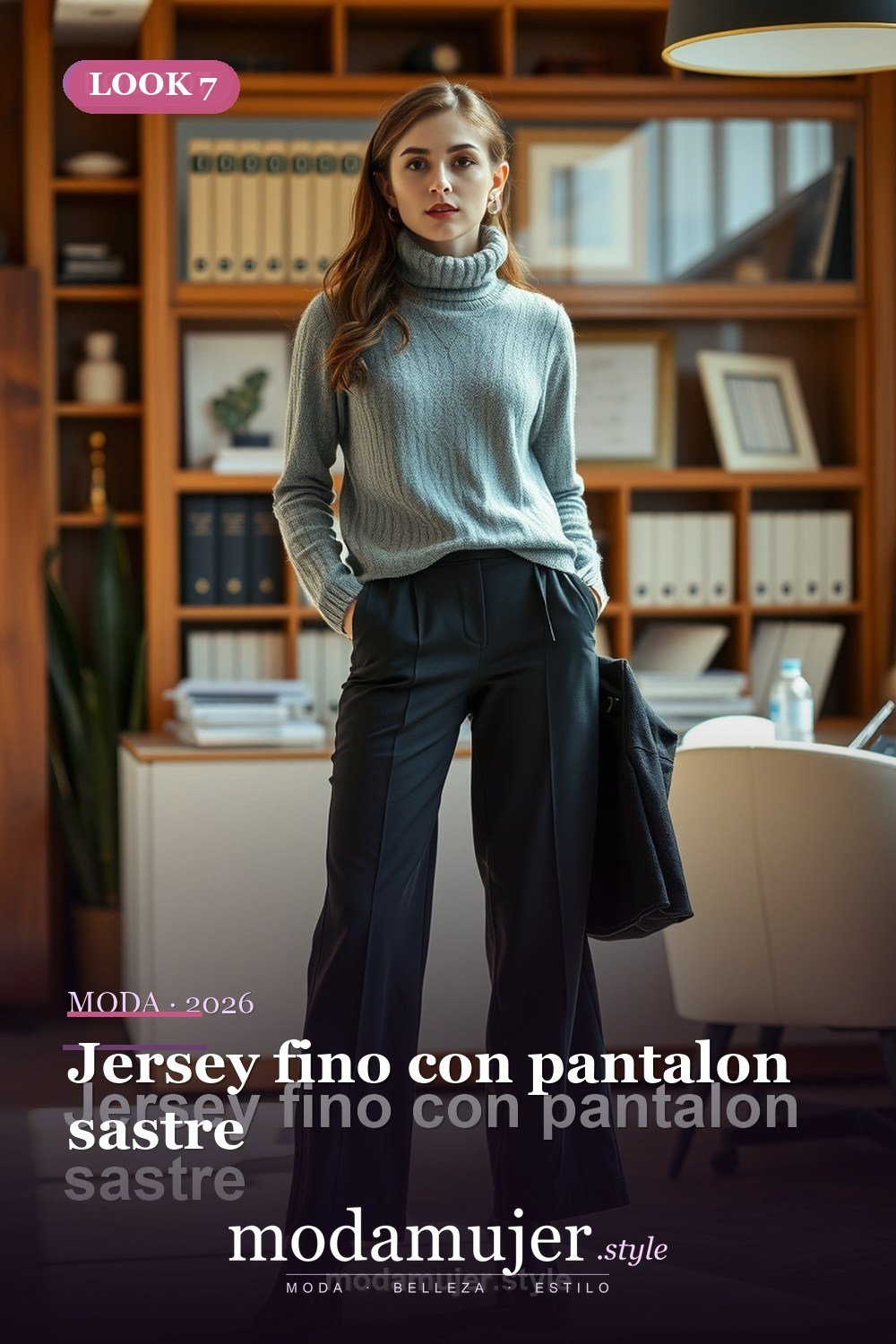 Jersey fino con pantalon sastre — 30 looks de oficina para mujer en 2026: ideas elegantes para trabajar