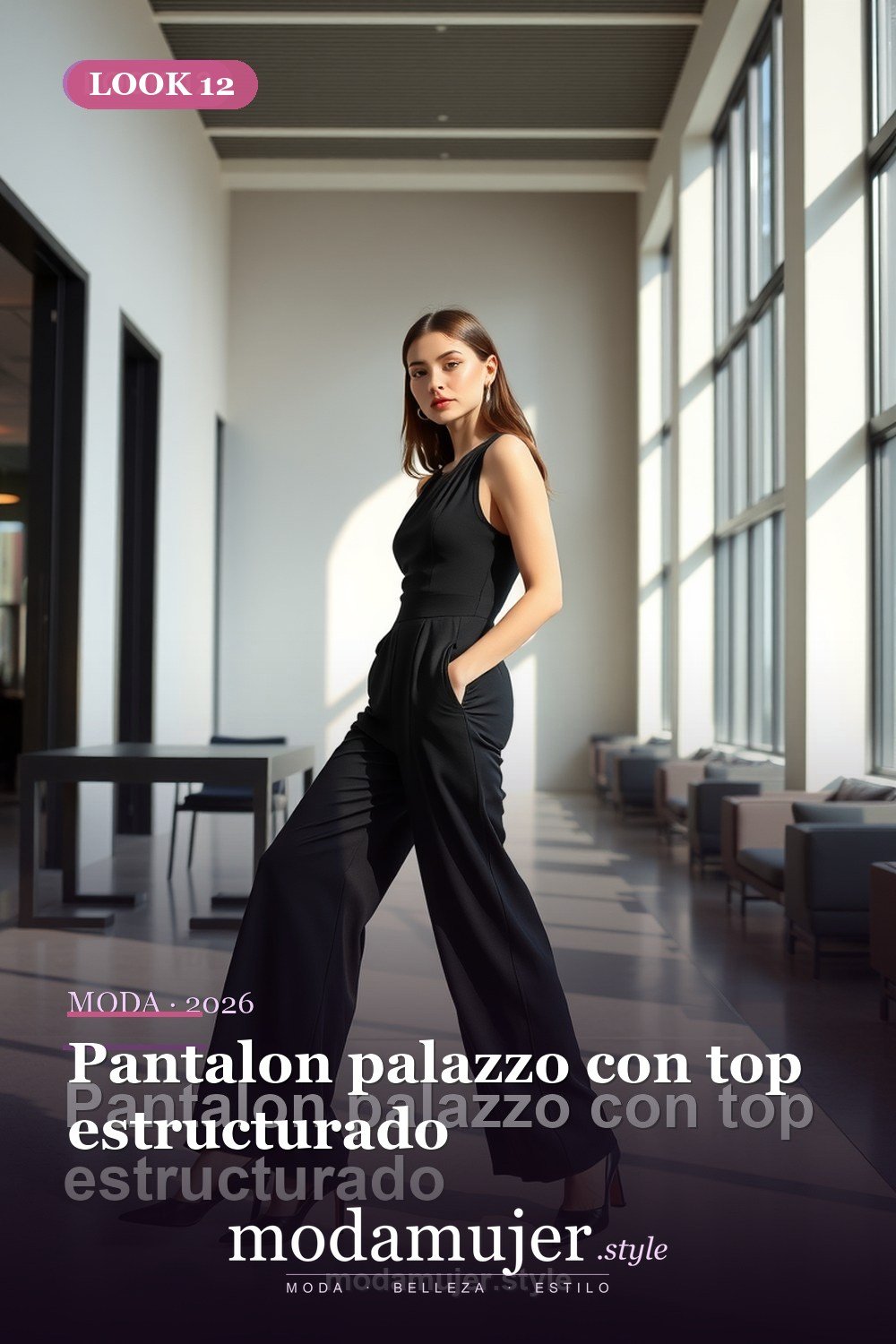 Pantalon palazzo con top estructurado — 30 looks de oficina para mujer en 2026: ideas elegantes para trabajar