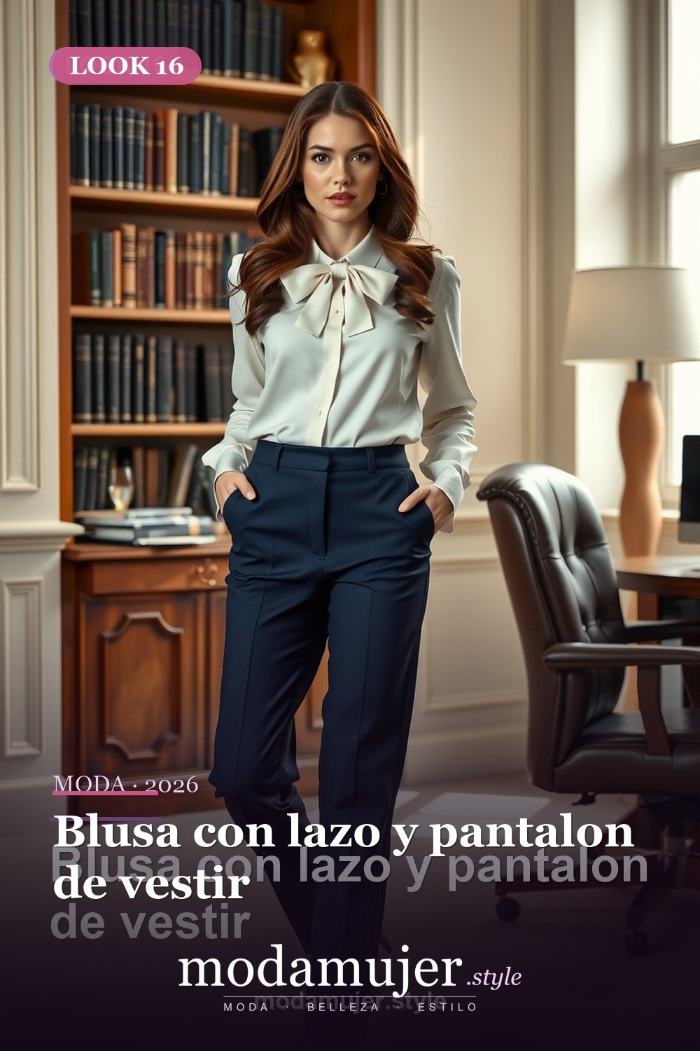 Blusa con lazo y pantalon de vestir — 30 looks de oficina para mujer en 2026: ideas elegantes para trabajar