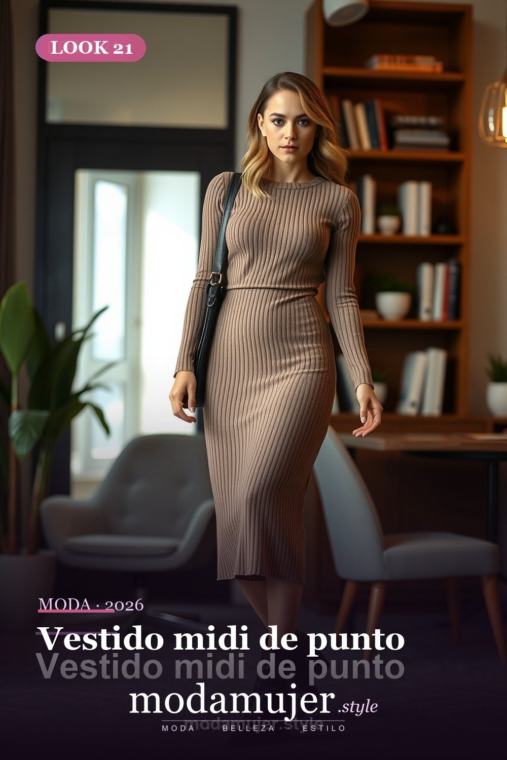 Vestido midi de punto — 30 looks de oficina para mujer en 2026: ideas elegantes para trabajar
