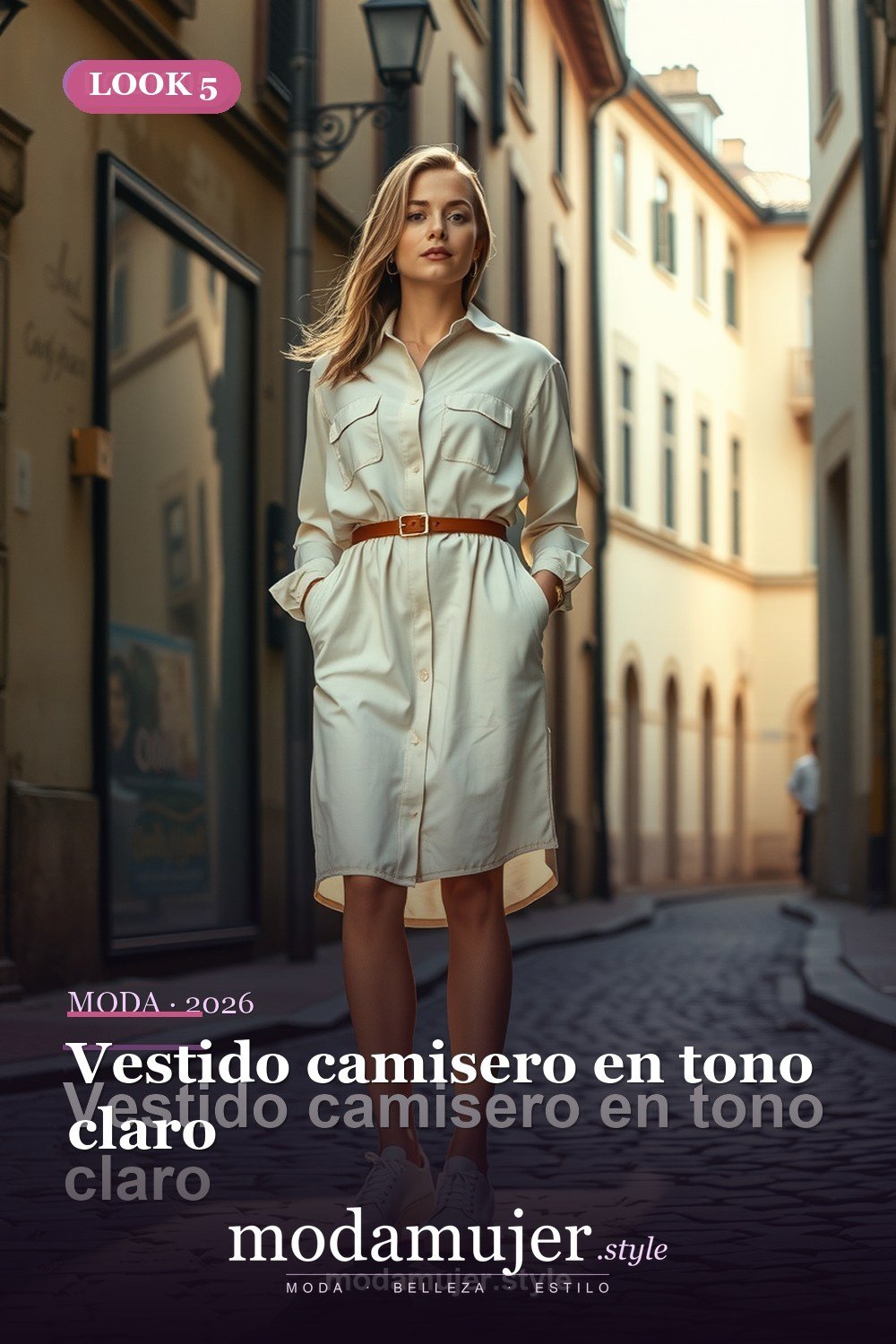 Vestido camisero en tono claro — 30 looks de primavera para mujer en 2026: ideas de entretiempo