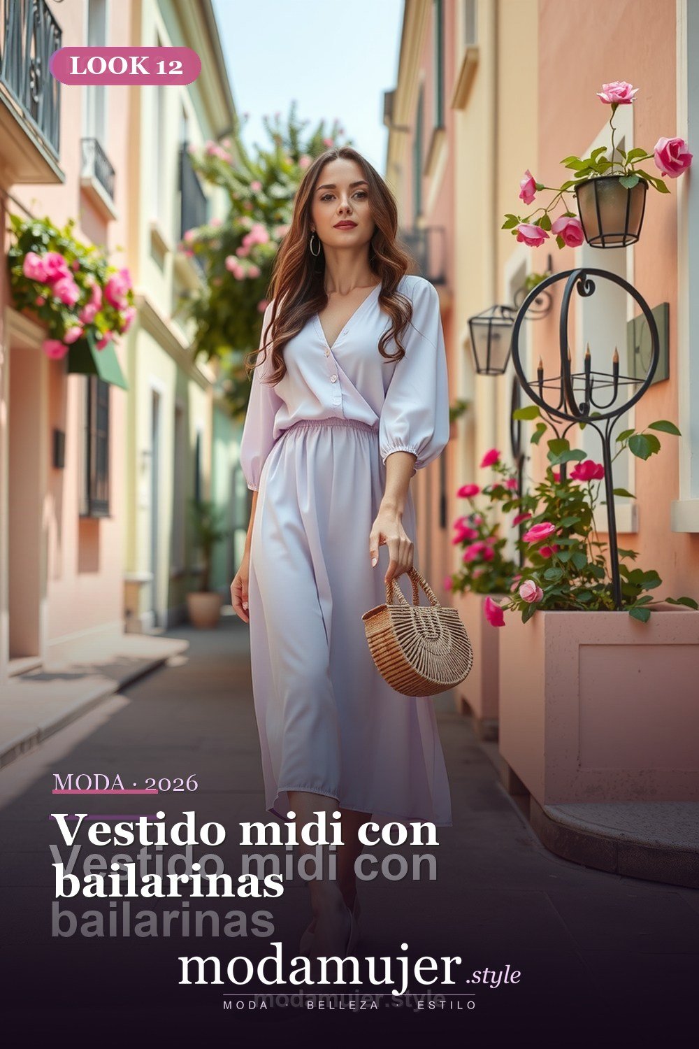 Vestido midi con bailarinas — 30 looks de primavera para mujer en 2026: ideas de entretiempo