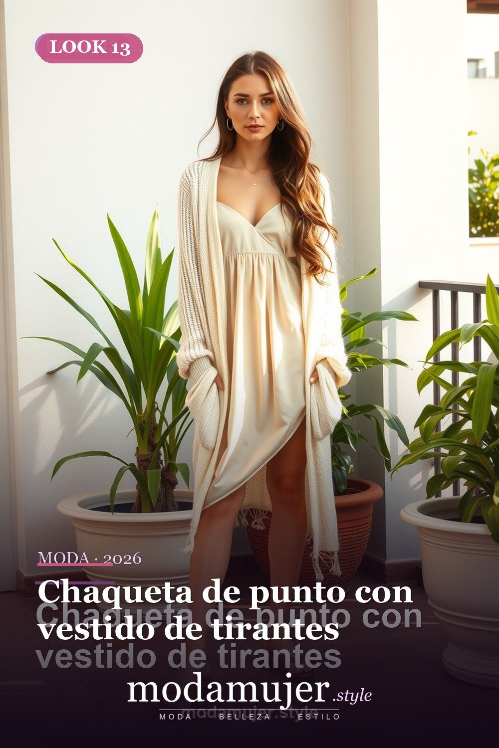 Chaqueta de punto con vestido de tirantes — 30 looks de primavera para mujer en 2026: ideas de entretiempo