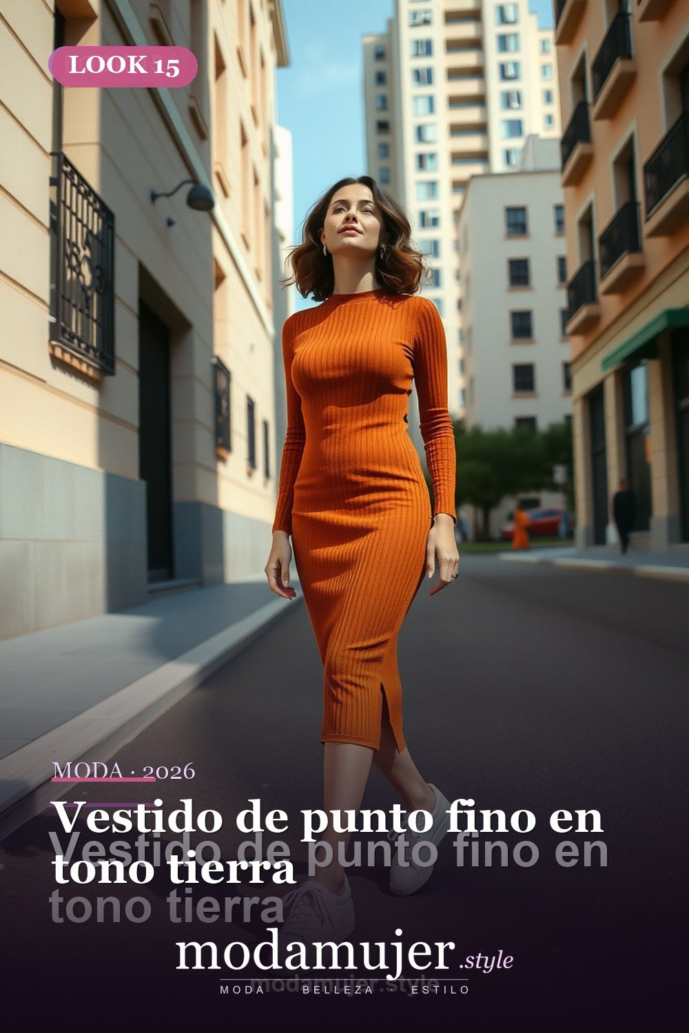 Vestido de punto fino en tono tierra — 30 looks de primavera para mujer en 2026: ideas de entretiempo
