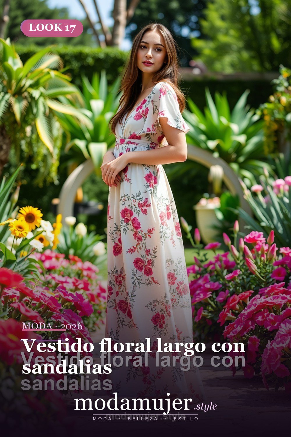 Vestido floral largo con sandalias — 30 looks de primavera para mujer en 2026: ideas de entretiempo