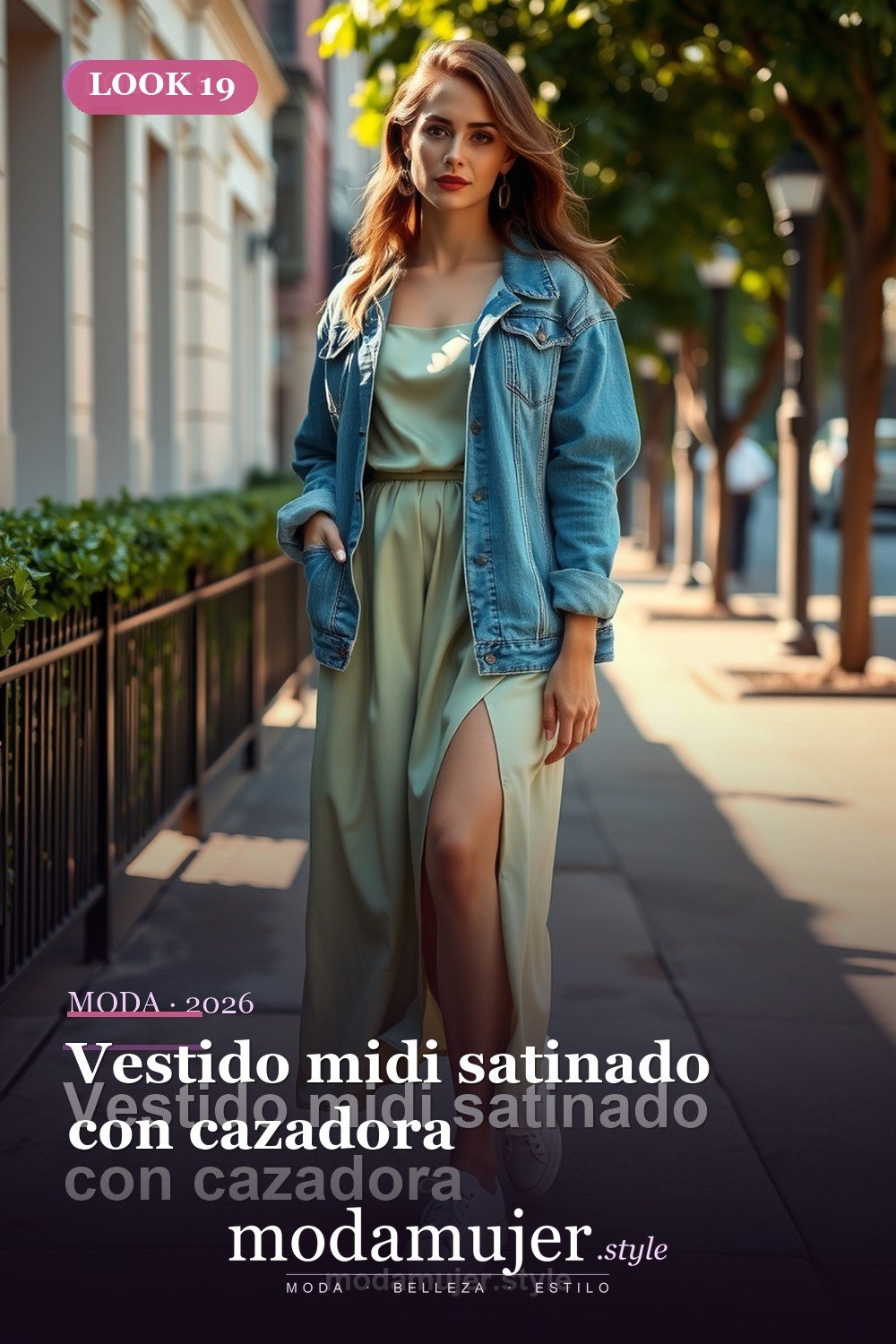 Vestido midi satinado con cazadora — 30 looks de primavera para mujer en 2026: ideas de entretiempo