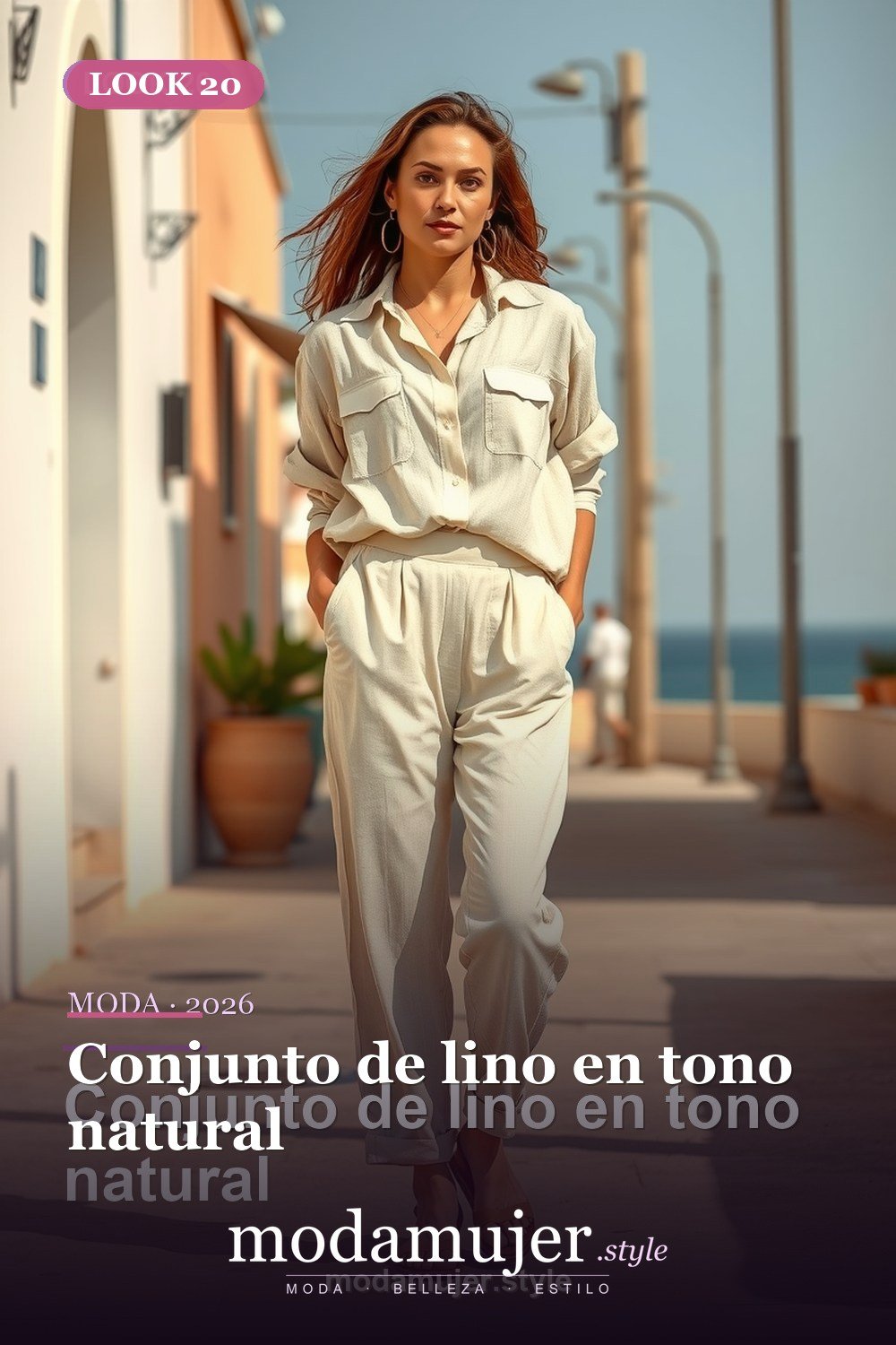 Conjunto de lino en tono natural — 30 looks de primavera para mujer en 2026: ideas de entretiempo