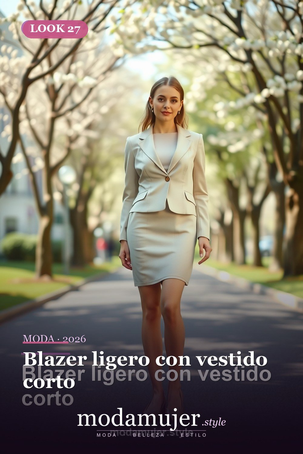Blazer ligero con vestido corto — 30 looks de primavera para mujer en 2026: ideas de entretiempo