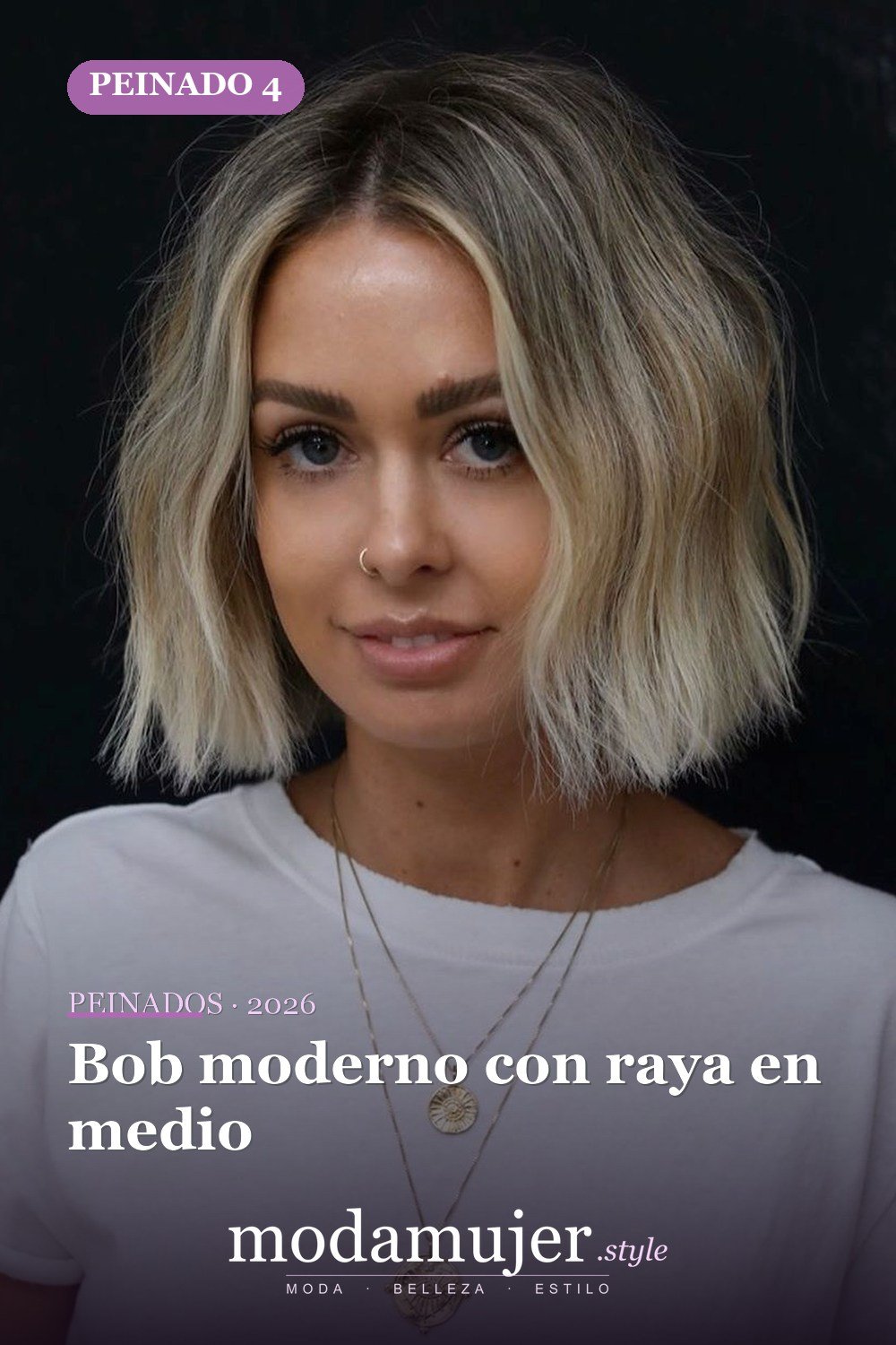 Bob moderno con raya en medio — Los 47 mejores cortes de pelo bob para 2026