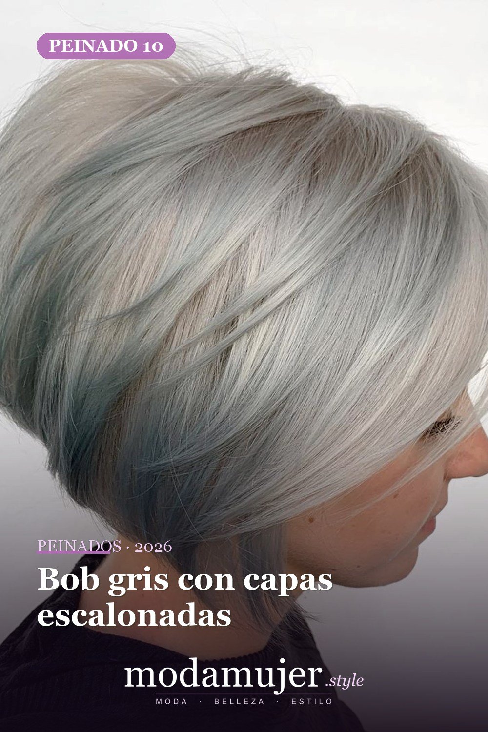 Bob gris con capas escalonadas — Los 47 mejores cortes de pelo bob para 2026