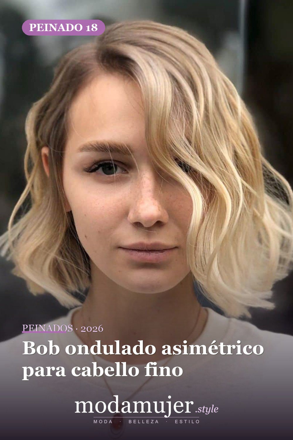Bob ondulado asimétrico para cabello fino — Los 47 mejores cortes de pelo bob para 2026