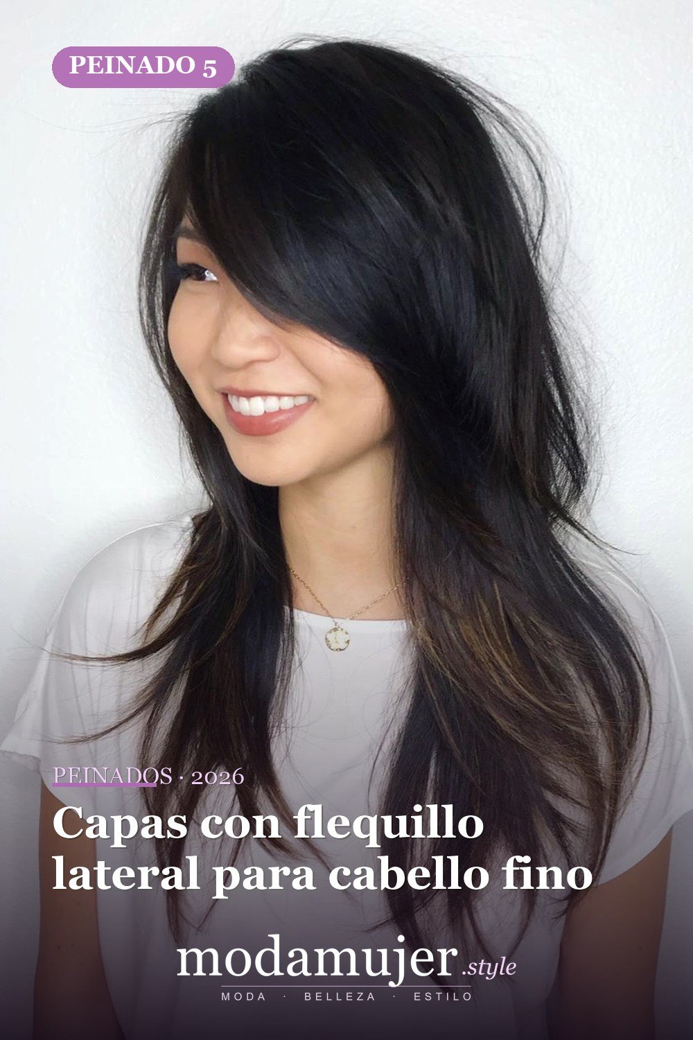 Capas con flequillo lateral para cabello fino — Los 49 mejores cortes de pelo en capas y peinados para 2026