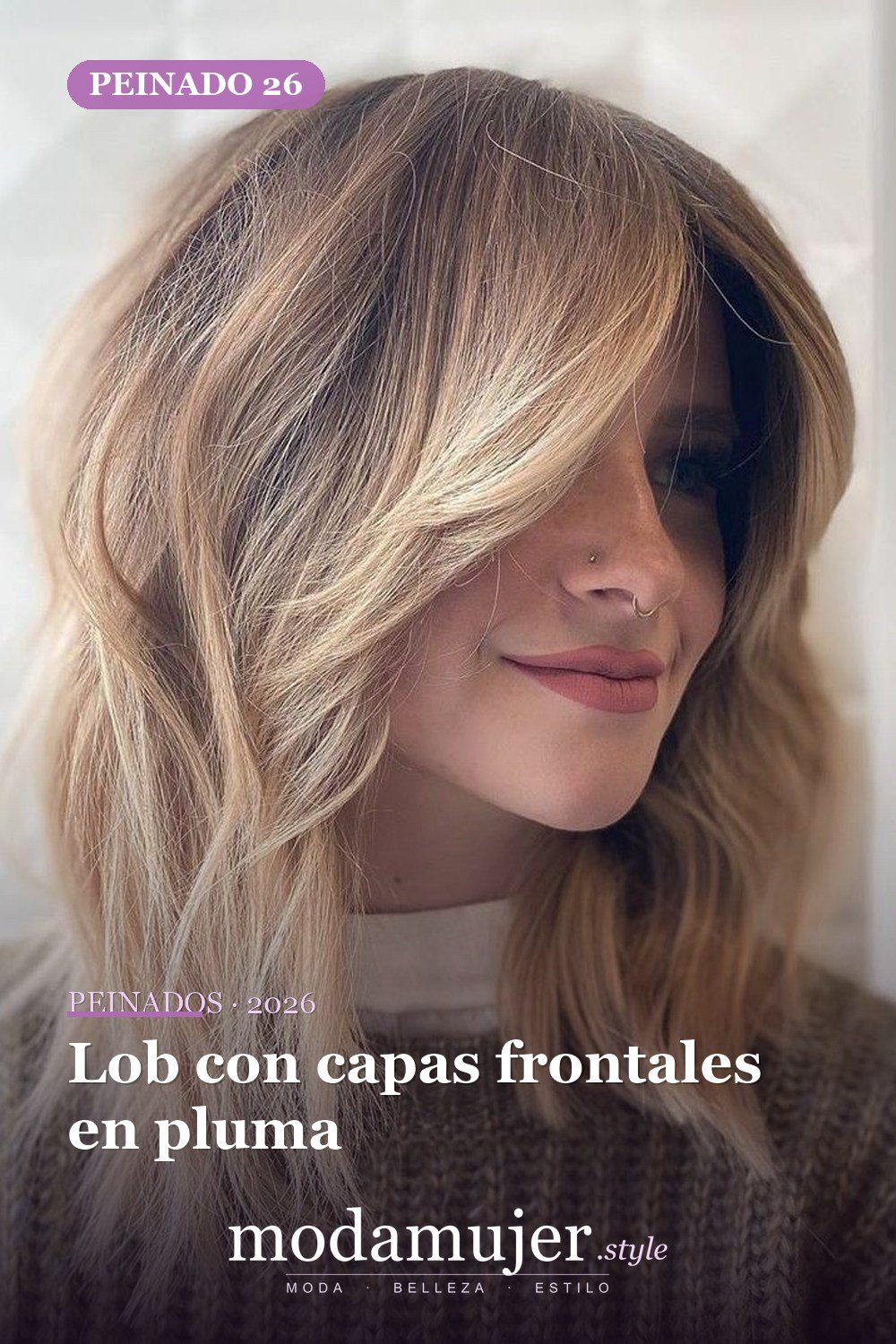 Lob con capas frontales en pluma — Los 49 mejores cortes de pelo en capas y peinados para 2026
