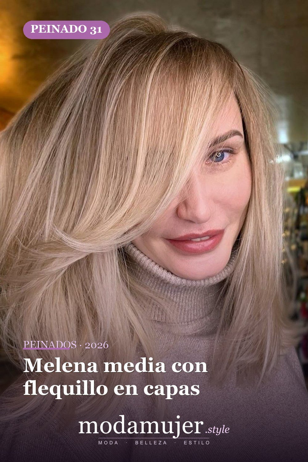 Melena media con flequillo en capas — Los 49 mejores cortes de pelo en capas y peinados para 2026