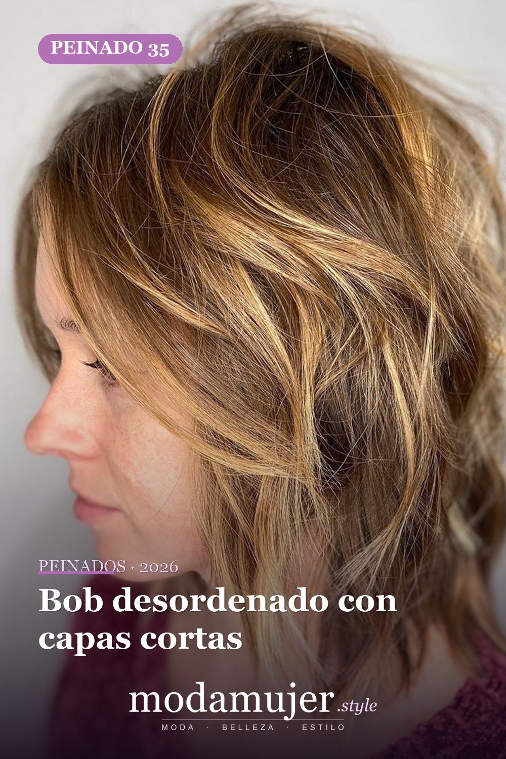 Bob desordenado con capas cortas — Los 49 mejores cortes de pelo en capas y peinados para 2026