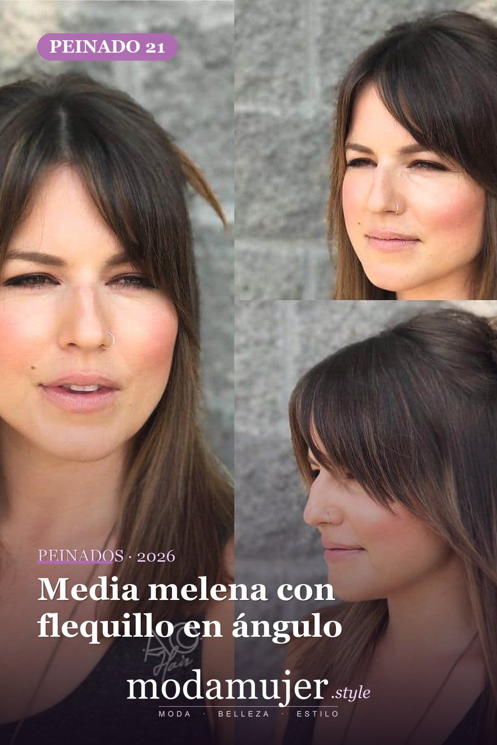 Media melena con flequillo en ángulo — Los 50 mejores cortes de pelo para caras cuadradas que definitivamente funcionan