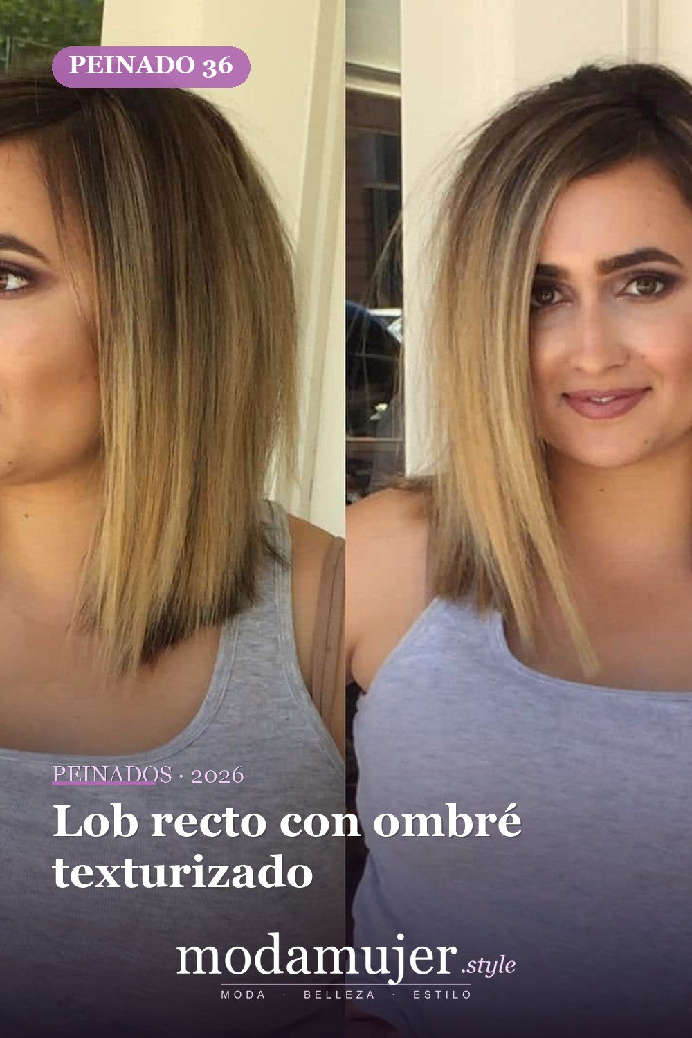 Lob recto con ombré texturizado — Los 50 mejores cortes de pelo para caras cuadradas que definitivamente funcionan