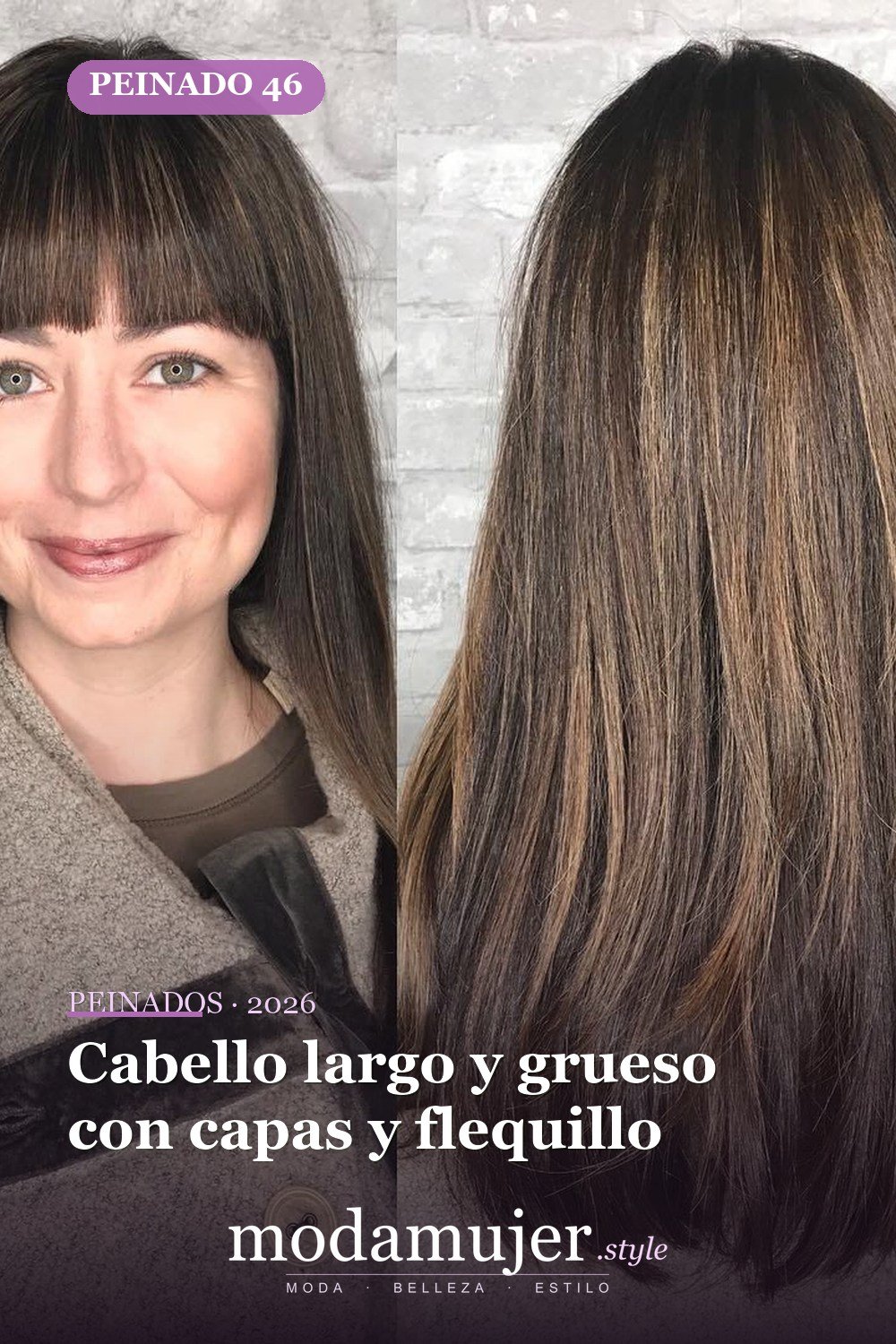 Cabello largo y grueso con capas y flequillo — Los 50 mejores cortes de pelo para caras cuadradas que definitivamente funcionan