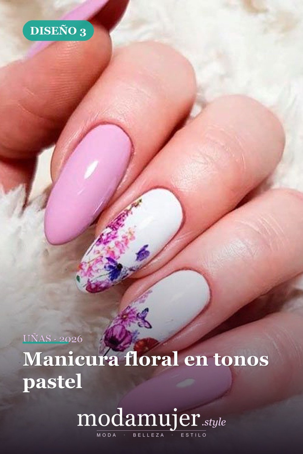 Manicura floral en tonos pastel — Más de 25 uñas coquetas y lindas para el verano