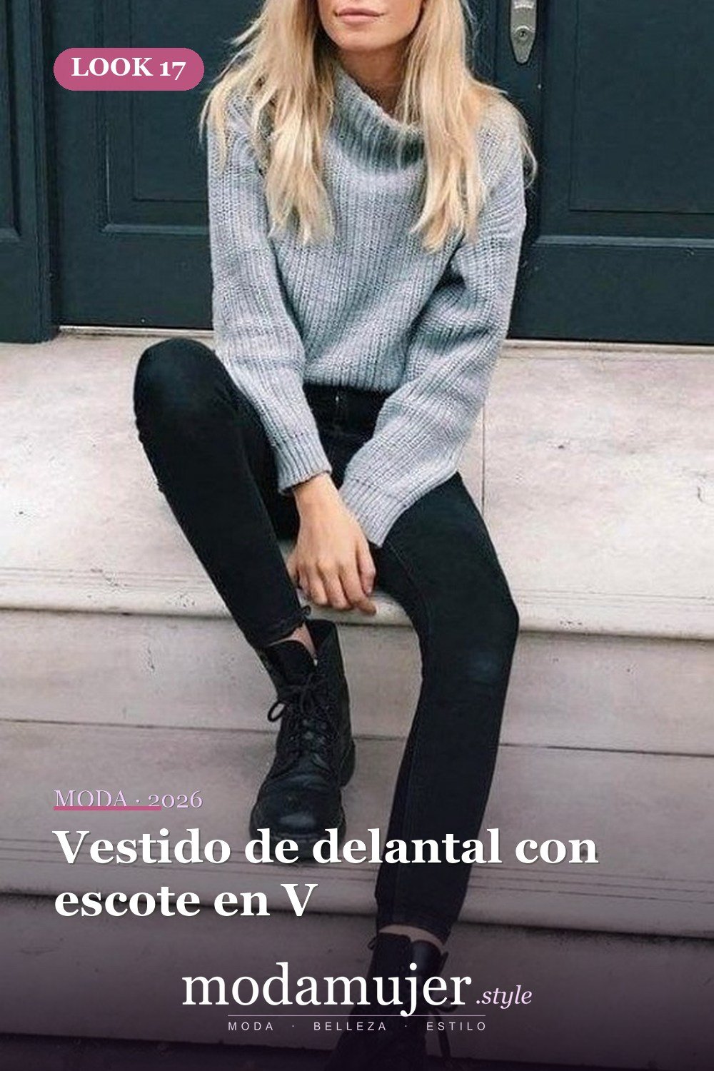 Vestido de delantal con escote en V — Más de 29 ideas de outfits básicos de invierno que toda mujer debe conocer