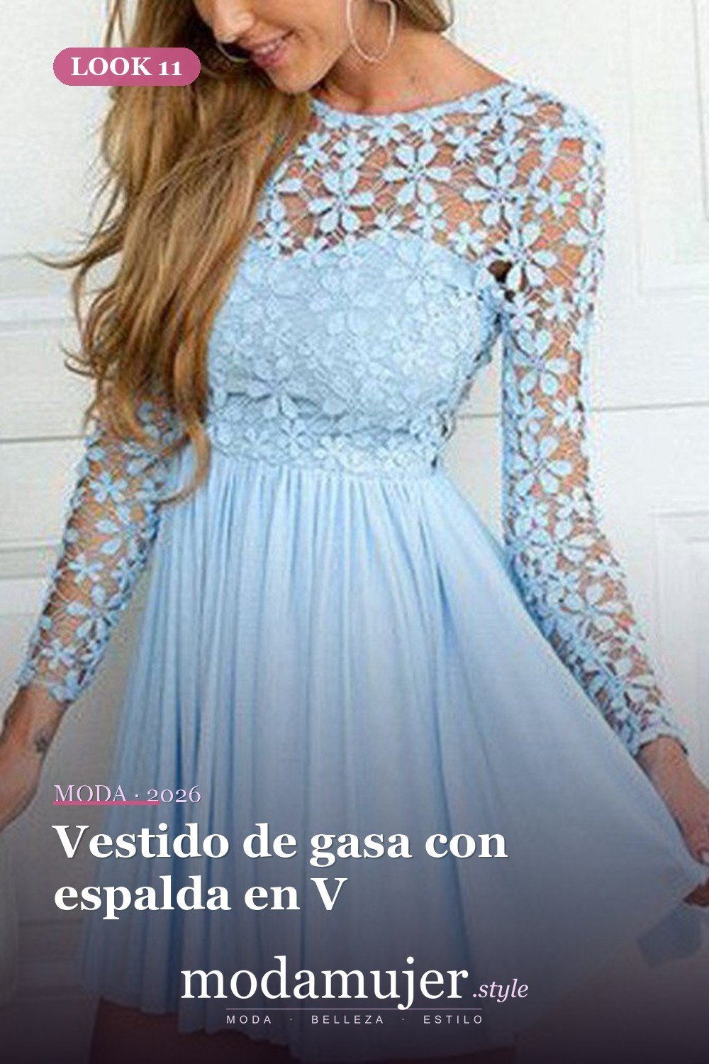 Vestido de gasa con espalda en V — Más de 30 vestidos elegantes de Pascua para toda la primavera 2026
