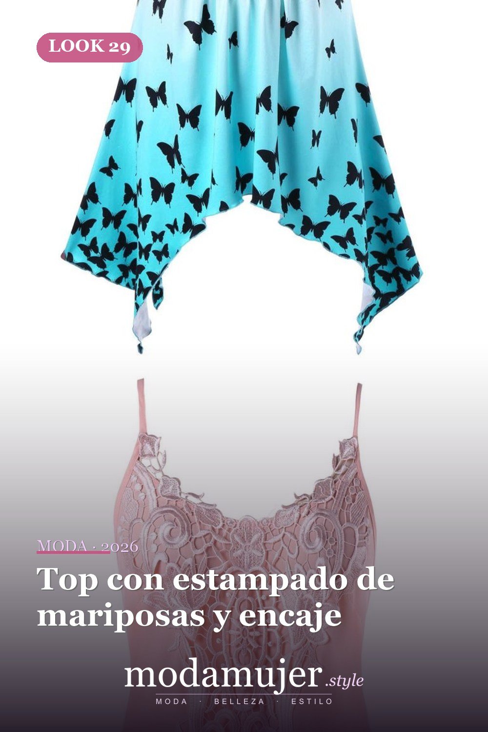Top con estampado de mariposas y encaje — Más de 30 vestidos elegantes de Pascua para toda la primavera 2026